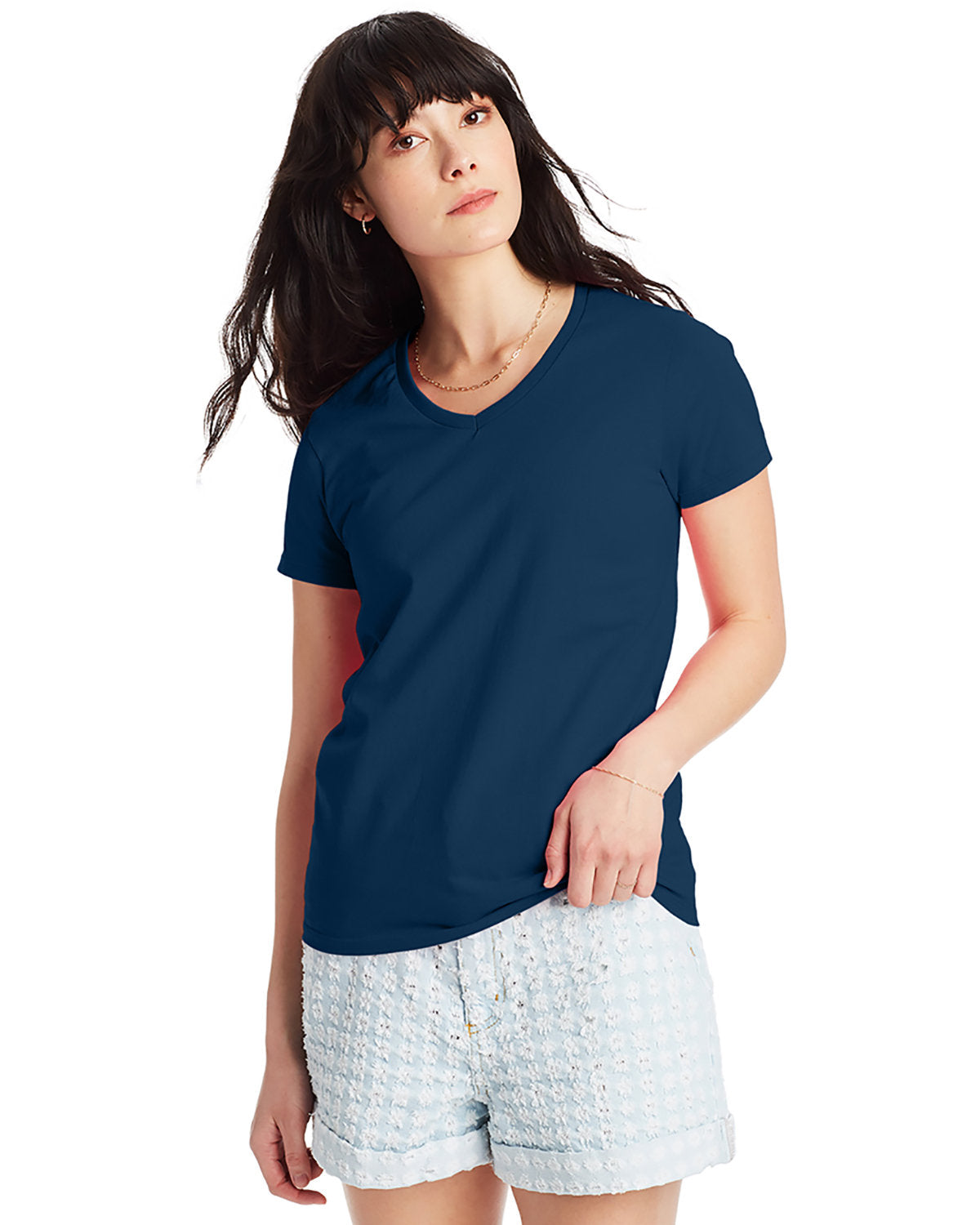 EFFORTLESS-ELEGANCE-HANES-LADIES-ESSENTIAL-T-V-NECK-T-SHIRT-ELEVATE-YOUR-CASUAL-CHIC