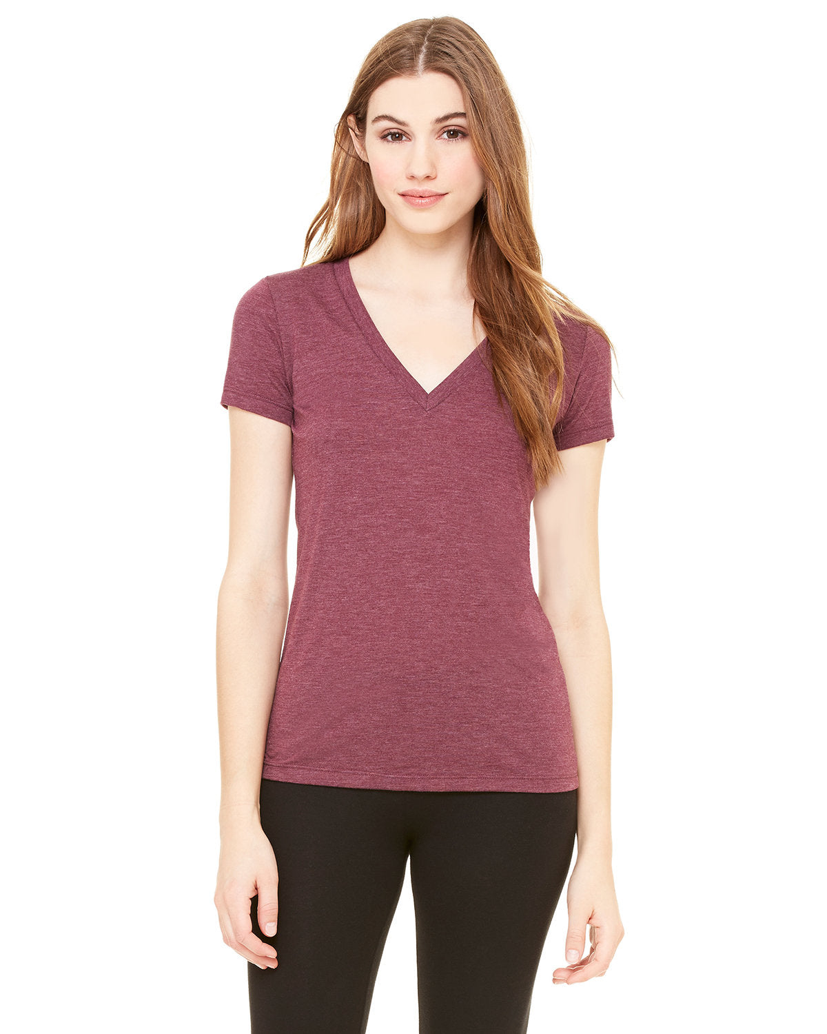 EFFORTLESSLY-TRENDY-BELLA-CANVAS-LADIES-TRIBLEND-SHORT-SLEEVE-DEEP-V-NECK-T-SHIRT