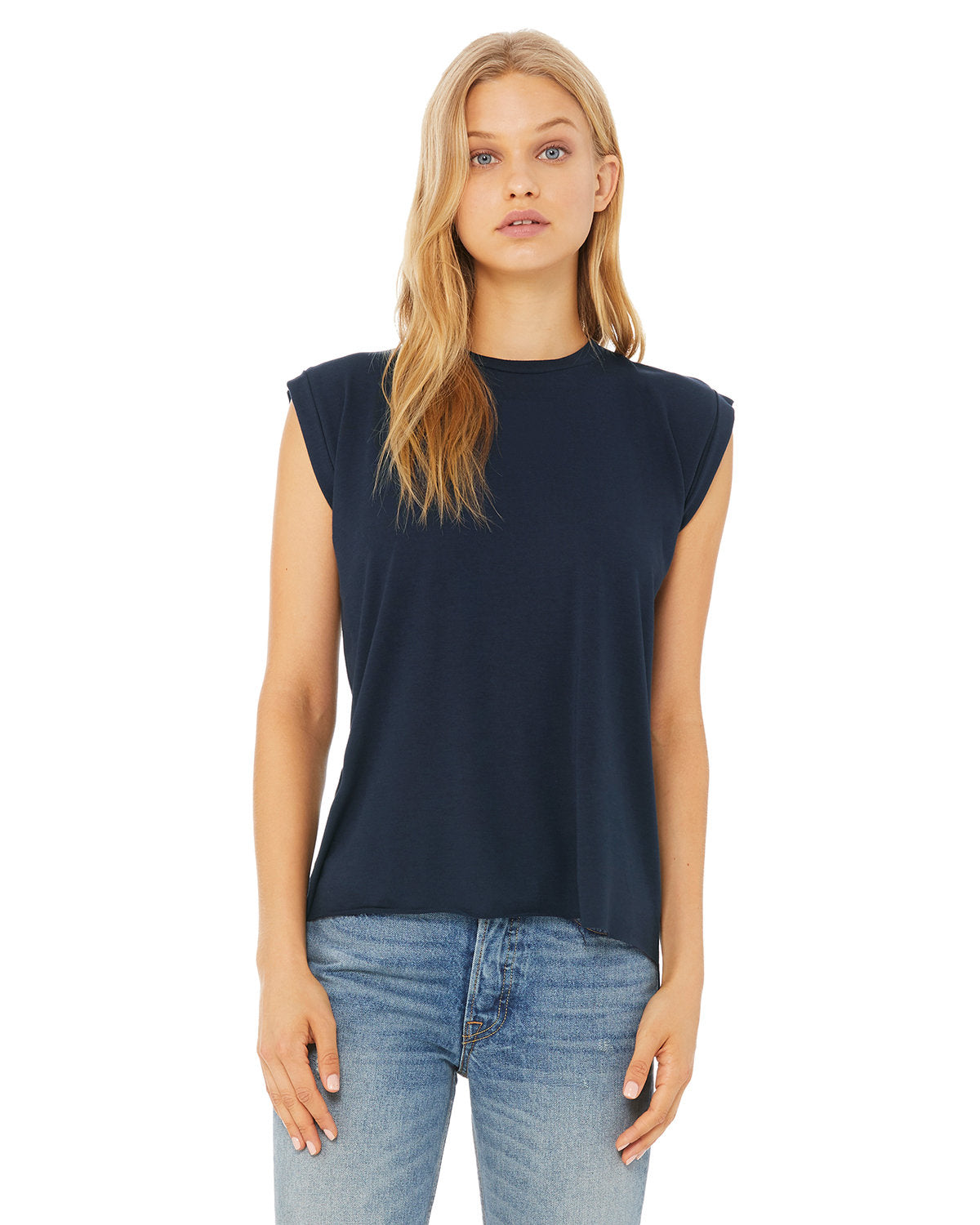 EFFORTLESS-STYLE-AND-COMFORT-BELLA-CANVAS-LADIES-FLOWY-MUSCLE-T-SHIRT-WITH-ROLLED-CUFF