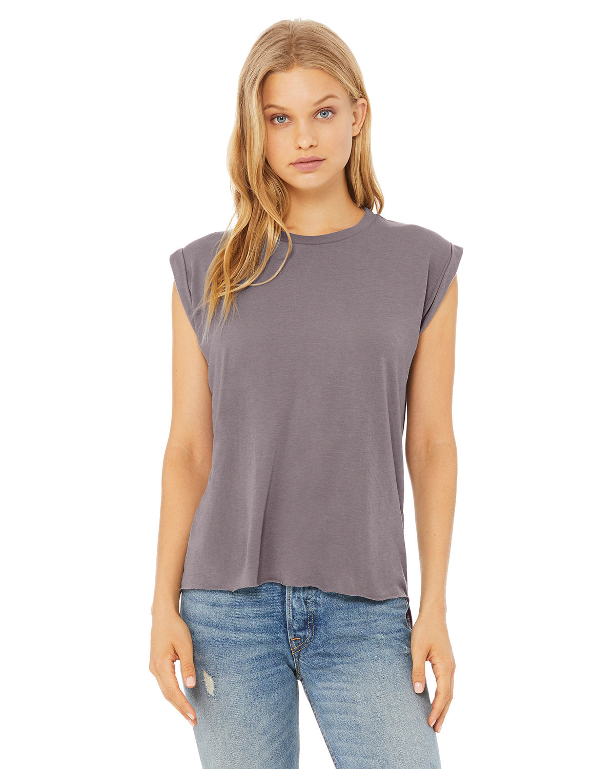 EFFORTLESS-STYLE-AND-COMFORT-BELLA-CANVAS-LADIES-FLOWY-MUSCLE-T-SHIRT-WITH-ROLLED-CUFF