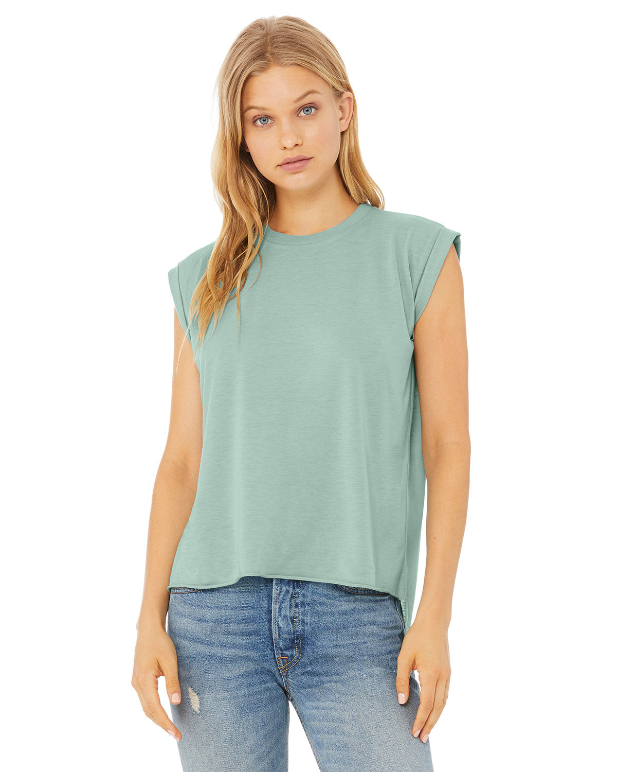 EFFORTLESS-STYLE-AND-COMFORT-BELLA-CANVAS-LADIES-FLOWY-MUSCLE-T-SHIRT-WITH-ROLLED-CUFF