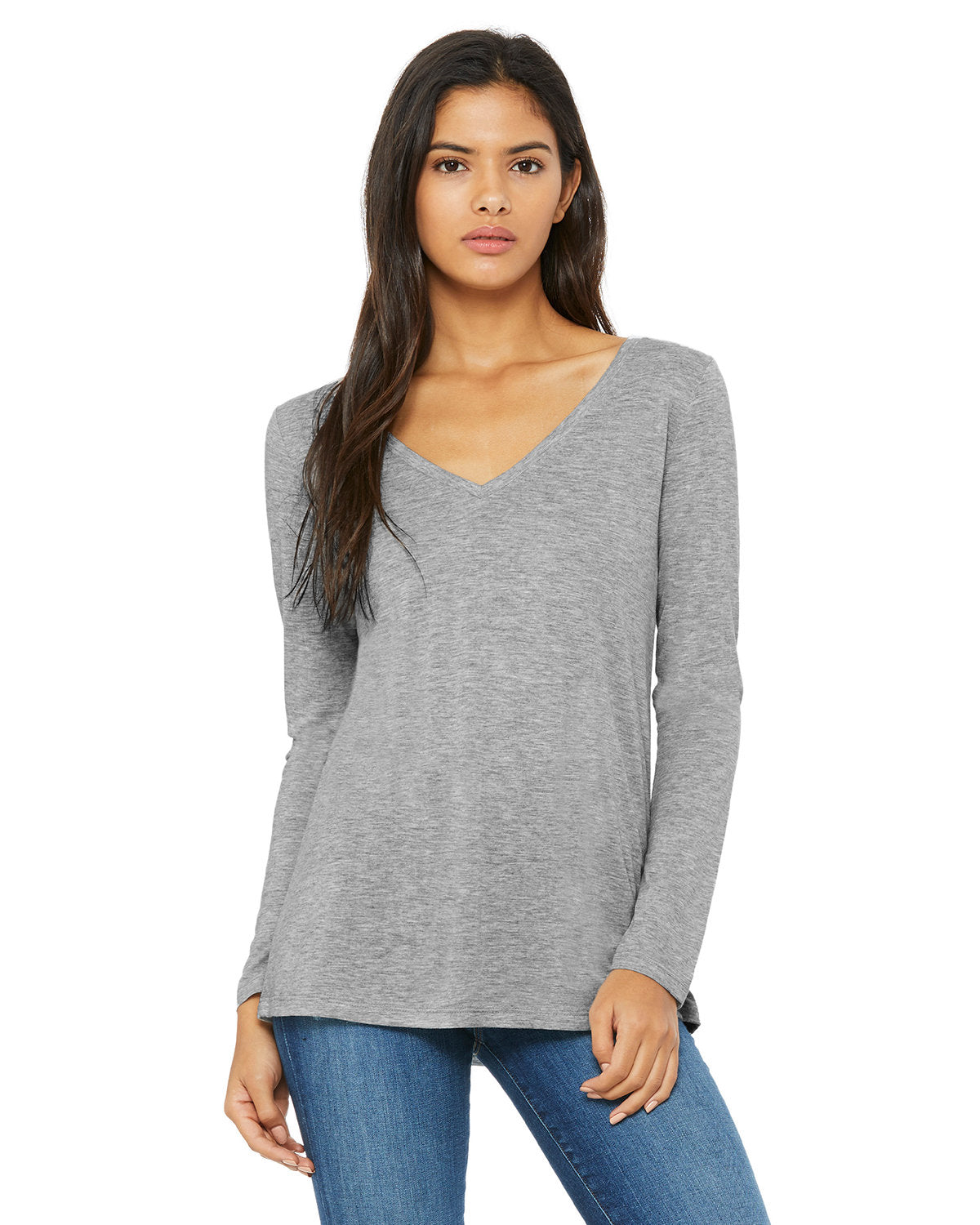 Bella + Canvas Ladies' Flowy Long-Sleeve V-Neck: Effortless Style and Comfort