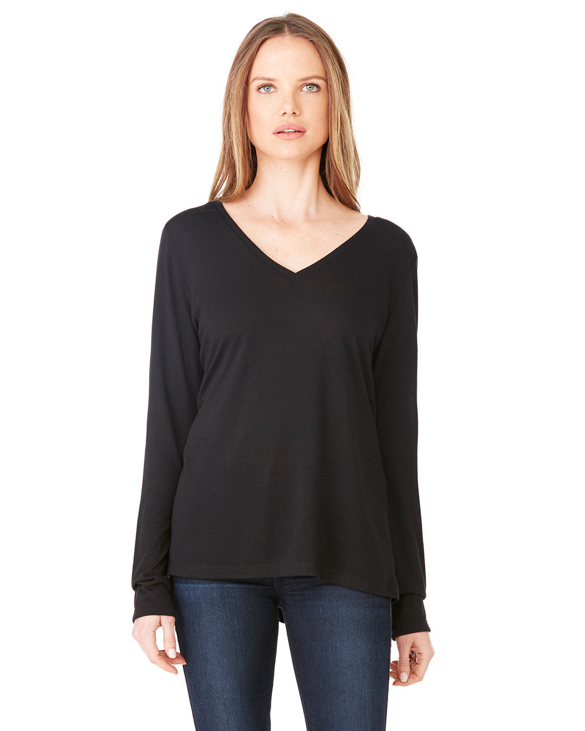 Bella + Canvas Ladies' Flowy Long-Sleeve V-Neck: Effortless Style and Comfort