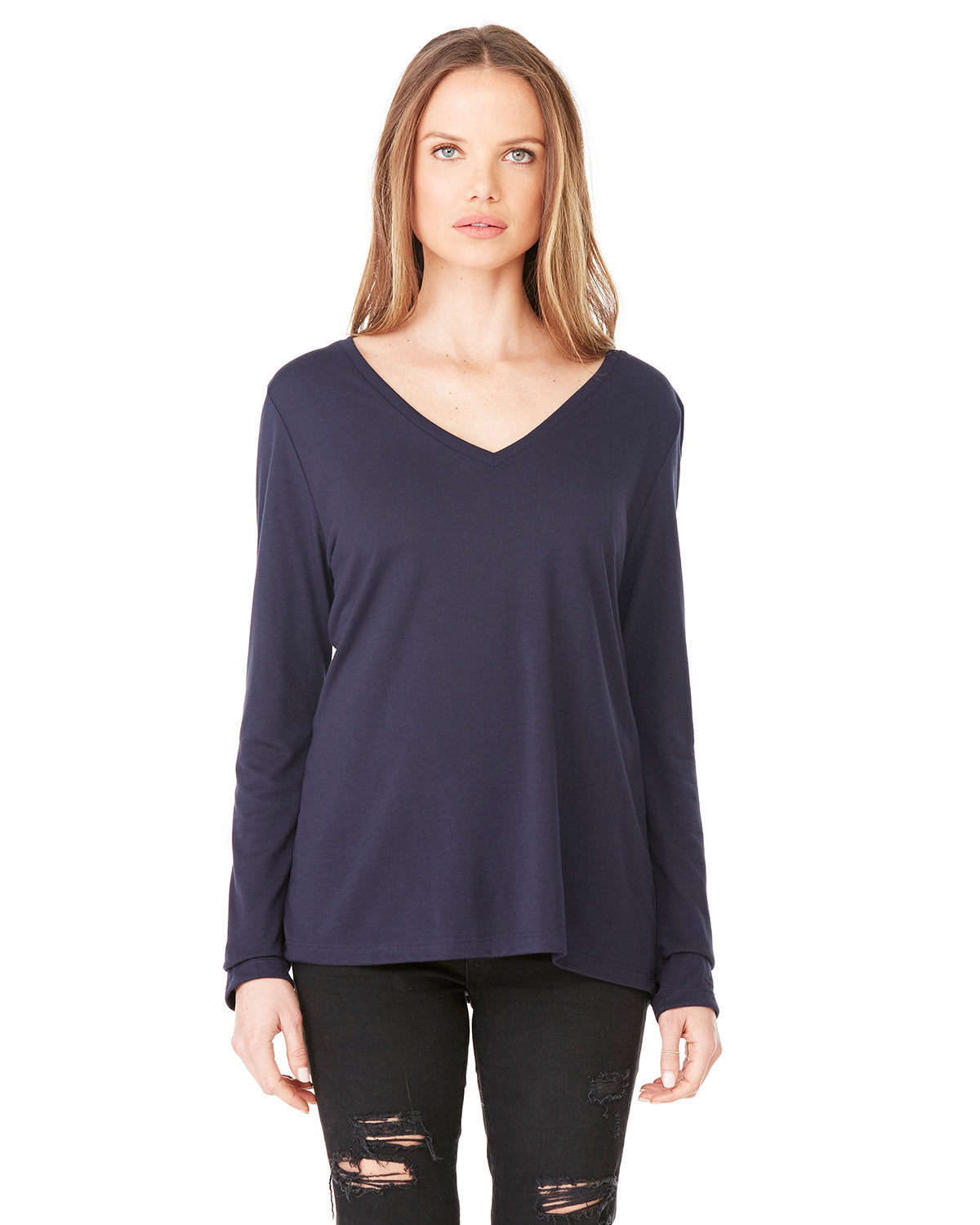 Bella + Canvas Ladies' Flowy Long-Sleeve V-Neck: Effortless Style and Comfort