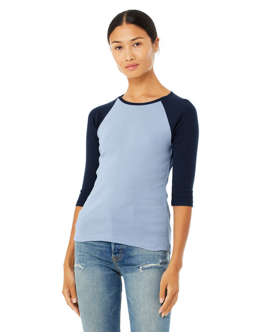 Bella + Canvas Ladies' Baby Rib 3/4-Sleeve Contrast Raglan Tee: Stylish Contrast and Comfort