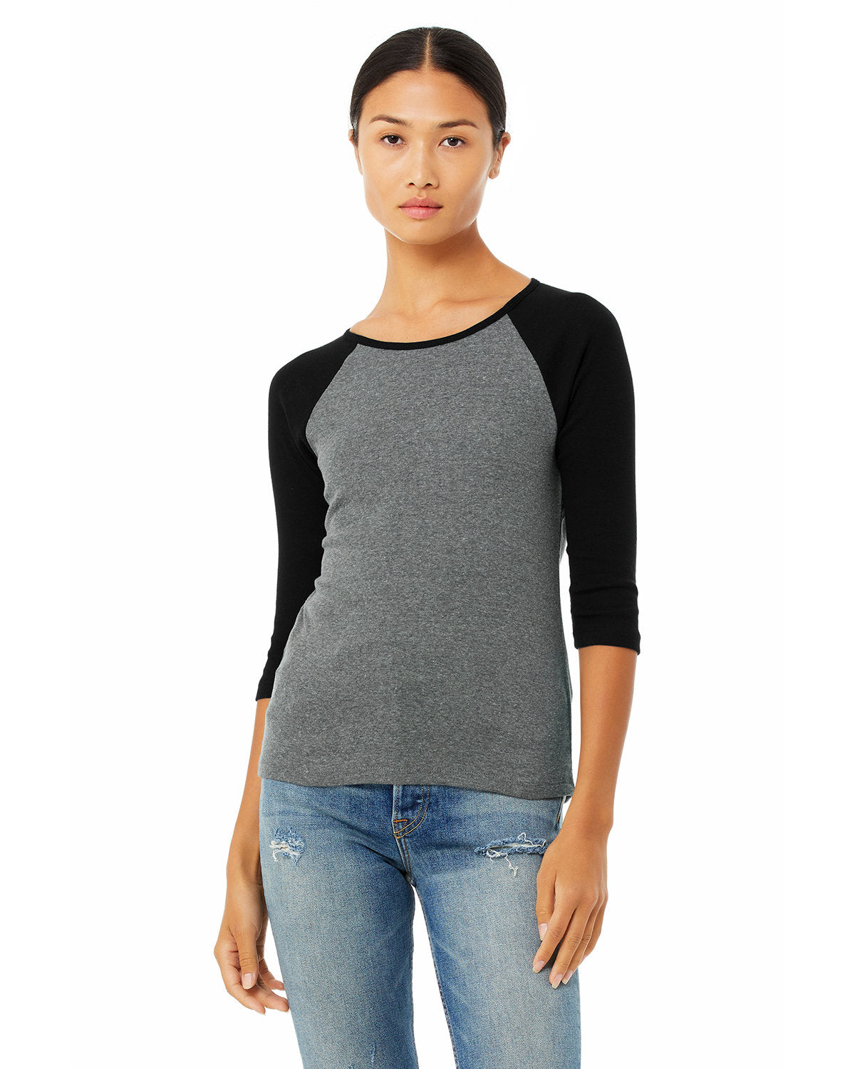 Bella + Canvas Ladies' Baby Rib 3/4-Sleeve Contrast Raglan Tee: Stylish Contrast and Comfort