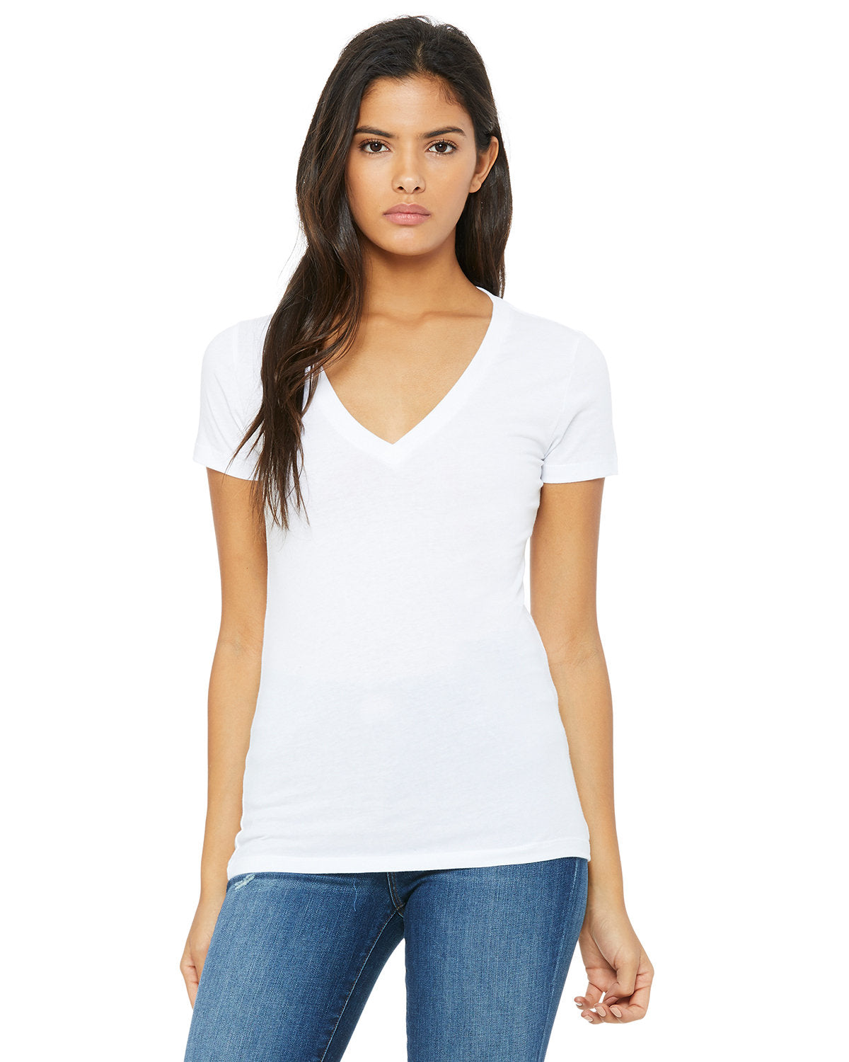 Bella + Canvas Ladies' Jersey Short-Sleeve Deep V-Neck Tee: Chic Style and Comfort