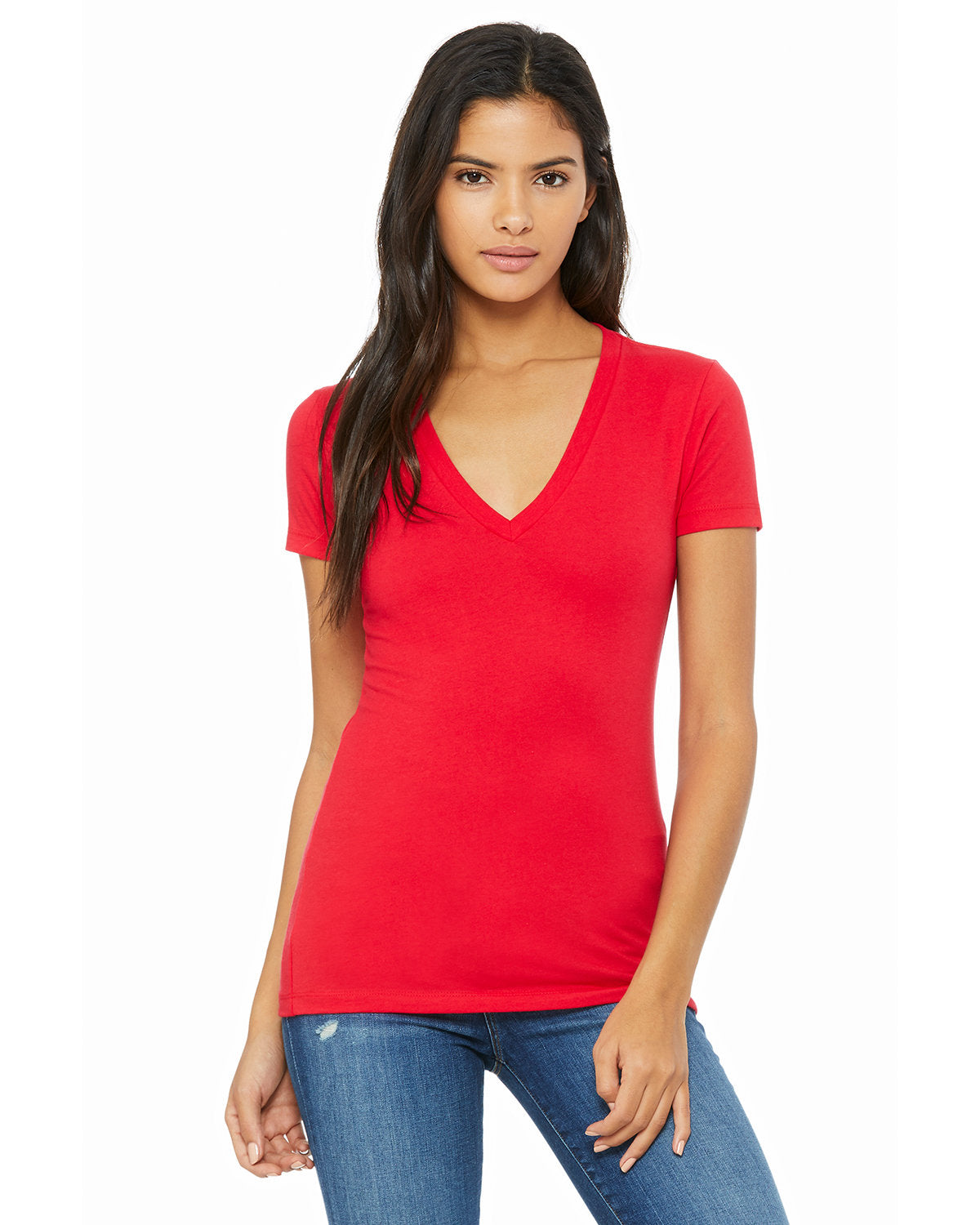 Bella + Canvas Ladies' Jersey Short-Sleeve Deep V-Neck Tee: Chic Style and Comfort