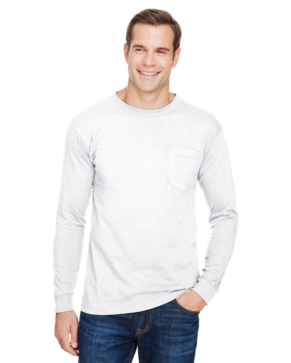 Bayside Unisex Union-Made Long-Sleeve Pocket Crew T-Shirt