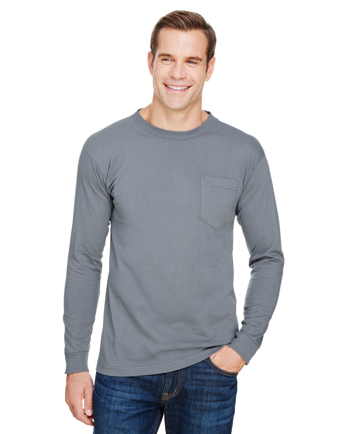 Bayside Unisex Union-Made Long-Sleeve Pocket Crew T-Shirt