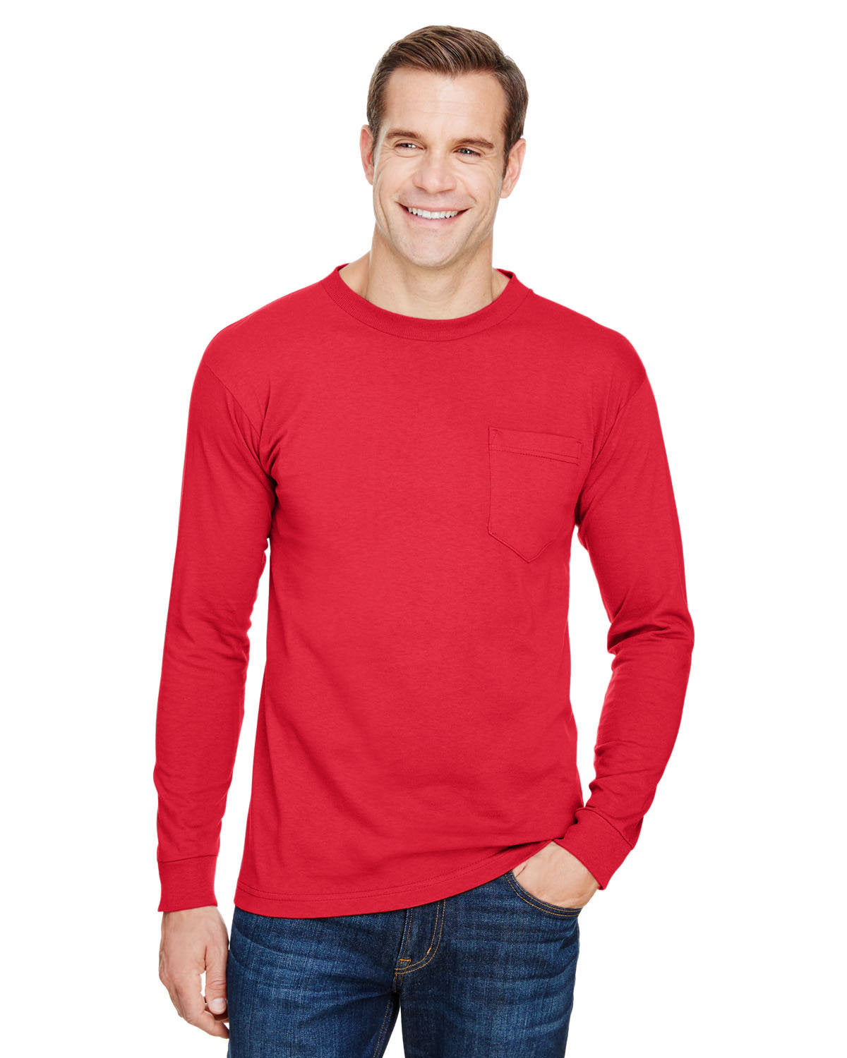 Bayside Unisex Union-Made Long-Sleeve Pocket Crew T-Shirt