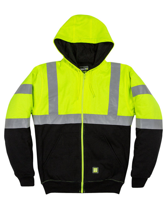 BERNE Men's Hi-Vis Class 3 Color Block Full-Zip Hooded Sweatshirt: Vibrant Visibility and Comfort