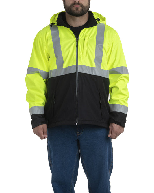 BERNE Men's Hi-Vis Class 3 Hooded Softshell Jacket: Visibility and Versatility