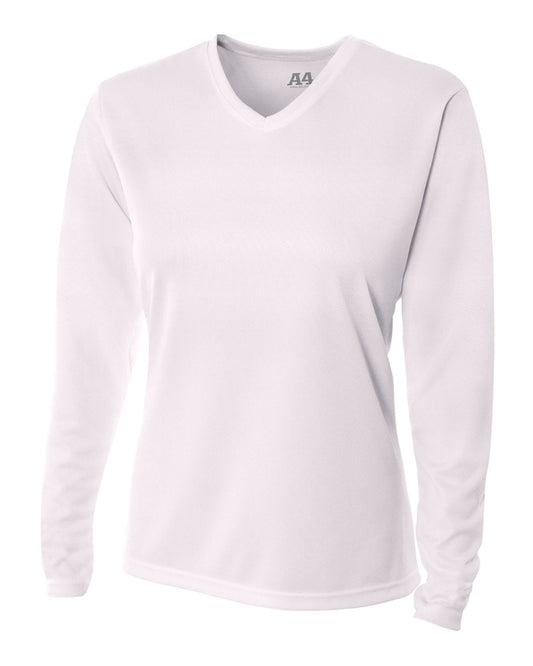 Ladies' Birds-Eye Mesh Long Sleeve V-Neck T-Shirt